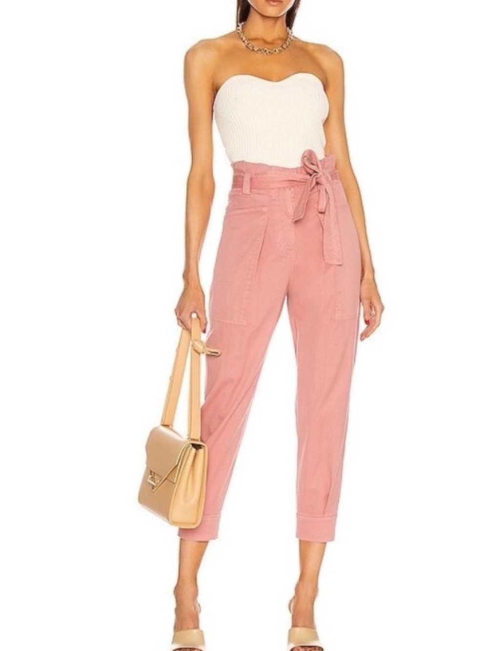 A.L.C. Rose-Pink Paperbag Waist Wide Leg Cargo Pants